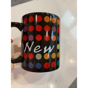 NEW YORK CITY Bright Polka Dots on Black Coffee Mug FLAWLESS